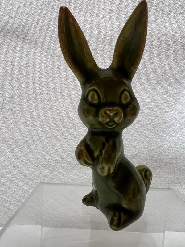 Clueless On This Vintage Adorable Miniature Green and Brown Porcelain Rabbit