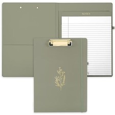 Aesthetic Clipboard Folio with Refillable Lined Notepad  Interior Pocket Sage