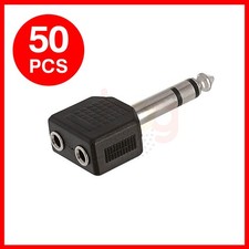 50x 6.35mm Stereo Plug to 2 3.5mm Stereo Jack Adapter Converter 2-Way Y Splitter