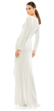 Mac Duggal Ieena 26395 - White Glittery Sequin Wrap Dress - Size 14
