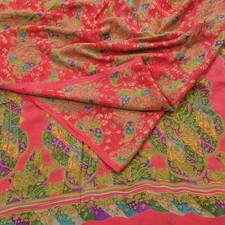 Vintage Peach Pure Silk Printed Saree 5 Yards Soft Floral Fabric for Dressmaking