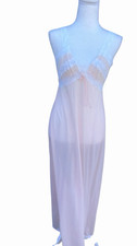 Van Raalte Women's Vintage 60s Long Lace Trim Sleeveless Nylon Night Gown M B34