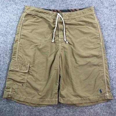 Polo Ralph Lauren Mens Board Shorts M Olive Green Cargo Drawstring Lined Regular