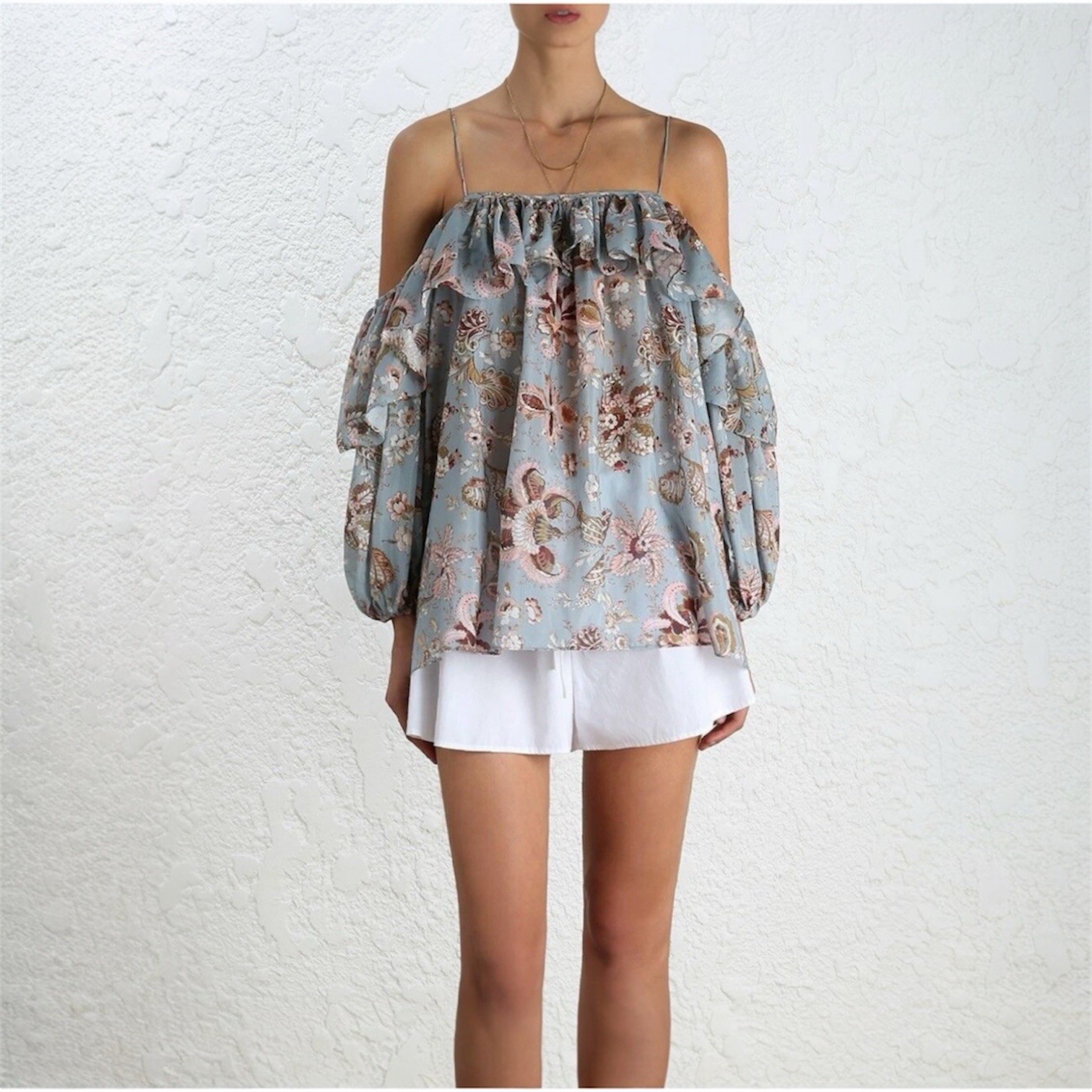 ZIMMERMANN Pavilion Off Shoulder Floral Top Silk Blend Size 1 (AU 10 US 6)