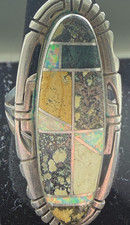 JERRY T. NELSON MULTI STONE INLAY NAVAJO RING SIZE 8::STONES ARE DEEP COLORS