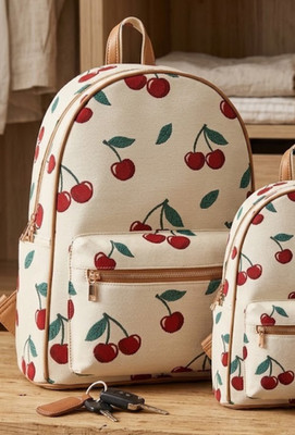 Signare London Cherry Tapestry Rucksack Creme Kirschen groß Reisetasche Pack Fun