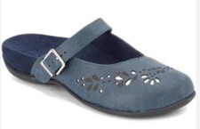 Vionic Midway size 5 Mule Clogs Blue Leather Laser Cutout Floral Arch Support