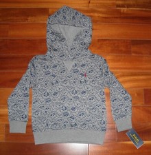 NWT Polo Ralph Lauren Boy's Polo Bear Hoodie Sweatshirt Size 4 Color Grey/ Navy
