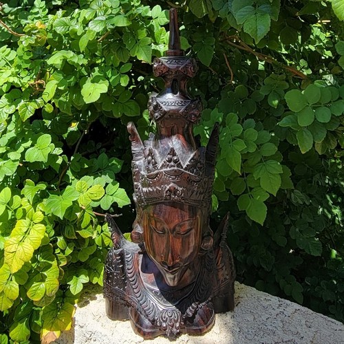Buda Bali Dewi Sri madera tallada a mano firmada DARSA busto de ébano - Imagen 9 de 11