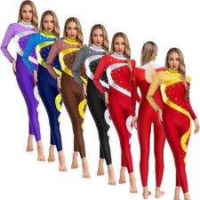 US Women Gymnastic Full Bodysuit Patchwork Roller Skating Leotard Figure Skating