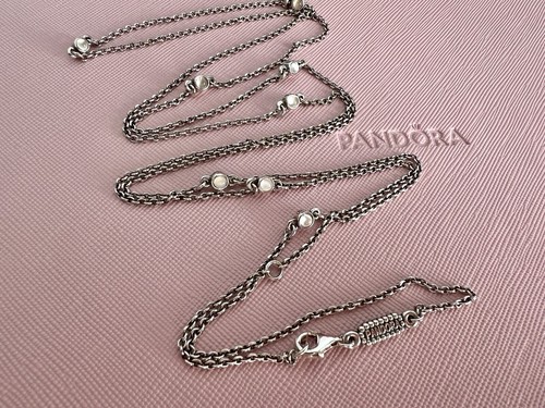Pandora SSilver Moonstone Cabochon Necklace #590137MS Authentic Retired Rare - 第 1/24 張圖片