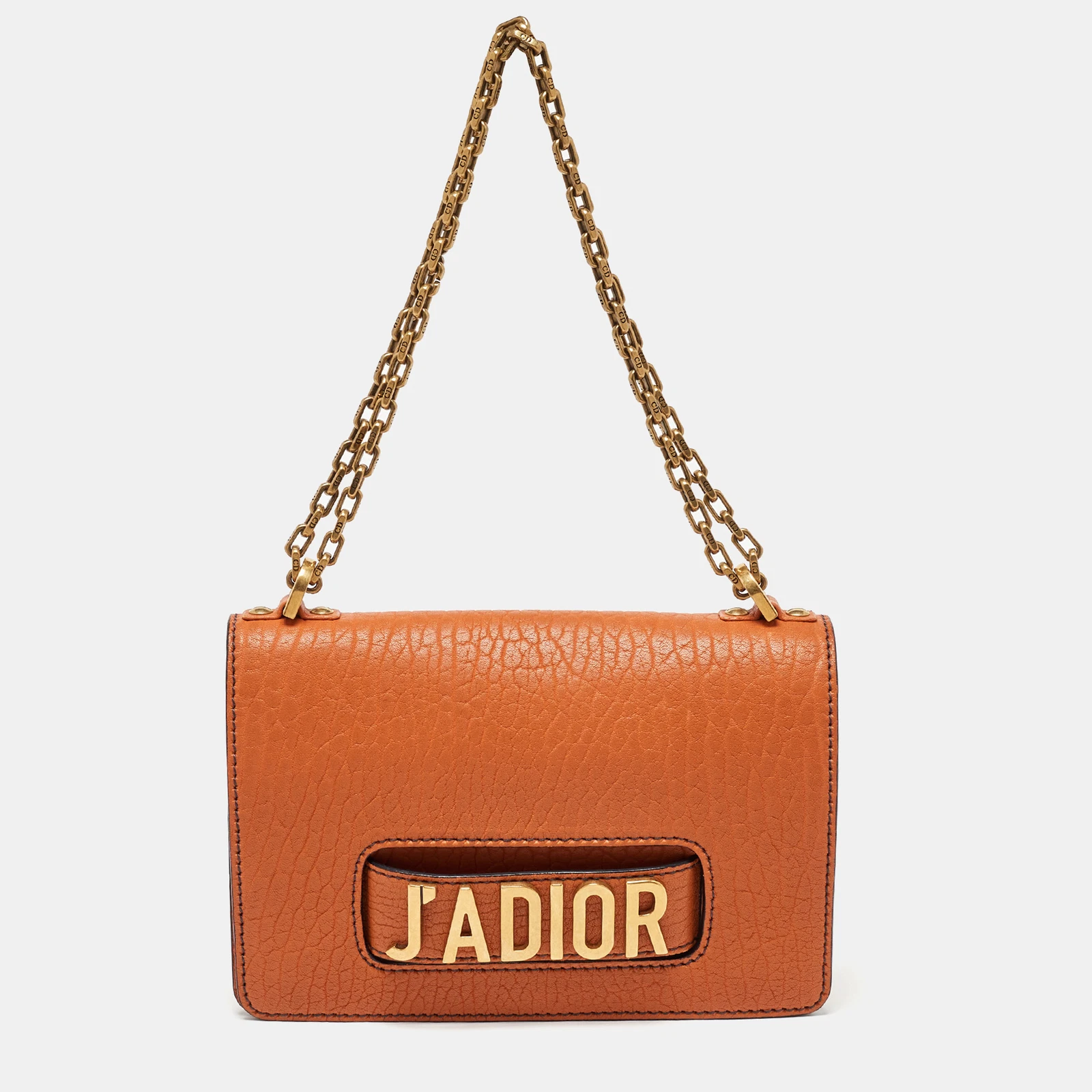 Sac à rabat chaîne J'Adior en cuir orange Dior