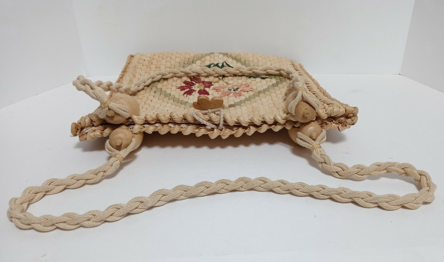 Vintage Handmade Woven Water Hyacinth Straw Shoulder Bag Purse Floral ...