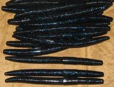 6" Stick Senko Style Black Blue Fleck 50 pack Bulk Bass Plastic Worm
