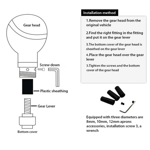 5/6 Speed 3 Cap Black PU Leather Manual Car Gear Shift Lever Shifter