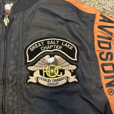 Harley Davidson Mens Sz L Black Orange Bar Shield Nylon Zip Jacket
