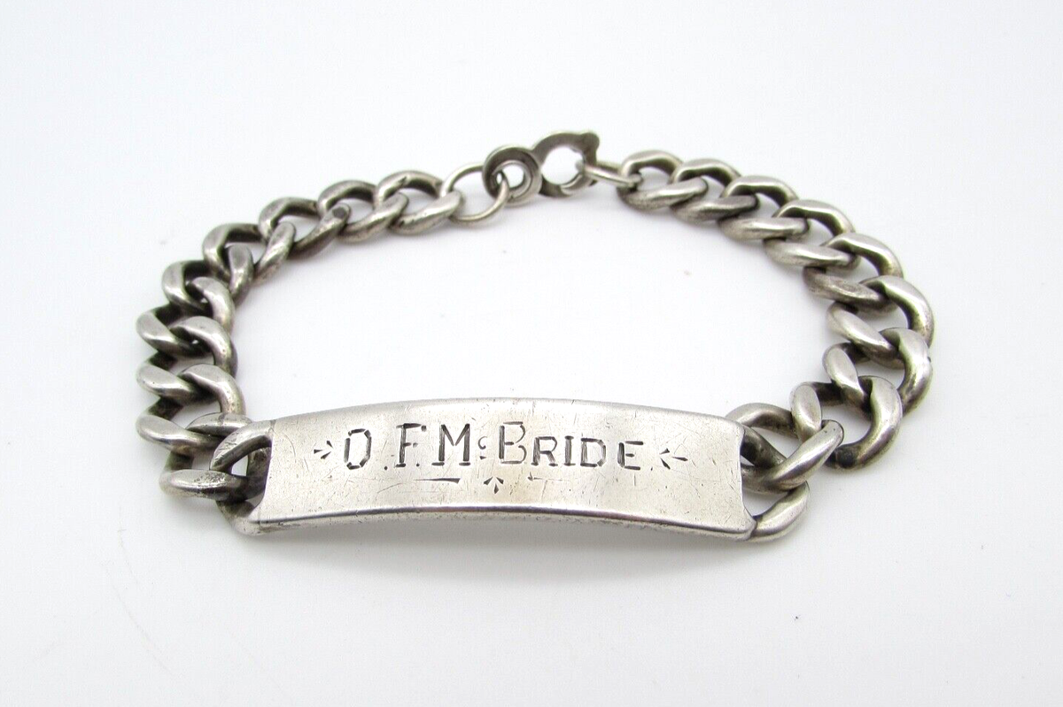 WWII Sterling Mexico Cuban Link Sterling Silver ID bracelet WWII Sterling Mexico Cuban Link Sterling Silver ID bracelet