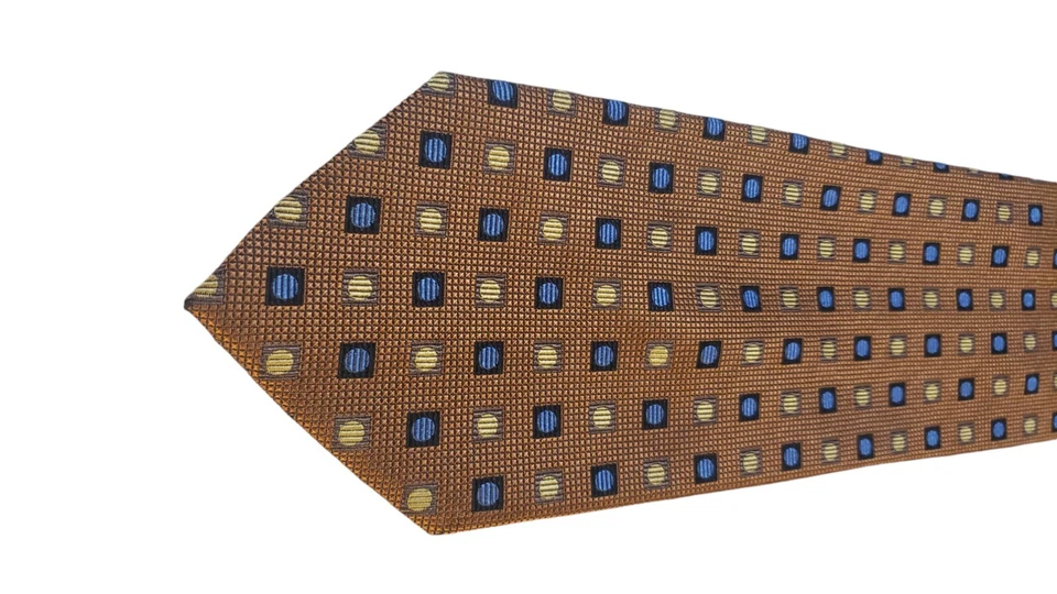 Corbata para el cuello Fusion hecha a mano azul bronce para hombre 100 % seda geométrica de lujo Foto 2 de 4