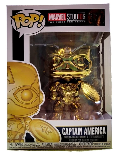 Funko Pop! Marvel Studios #377 Captain America Gold Chrome, In Protector, New 