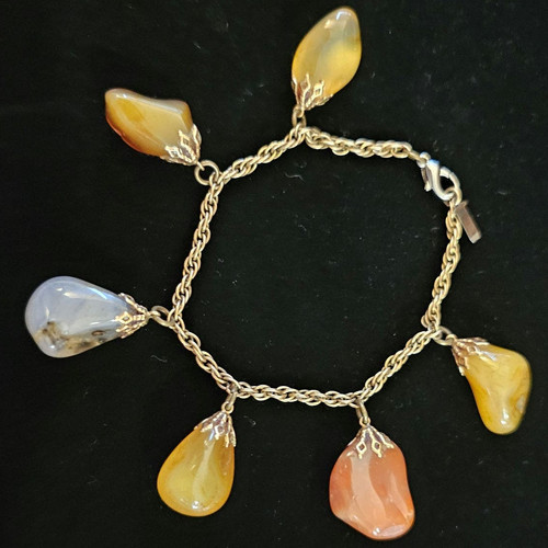 Vintage Natural Polished Agate Charm Bracelet HTF