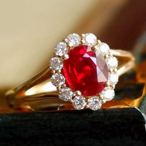 Oval Cut 1.81Ct Natural Ruby & Diamond Engagement Ring 18K Yellow Gold Size 7 8 - Picture 4 of 11