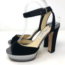 Jimmy Choo Platform Velvet Ankle Strap Stiletto Heels Womens 38.5 8 Black Party