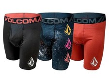 VOLCOM MEN'S 3 PACK POLY SPANDEX PERFORMANCE BOXER BRIEFS. SMALL