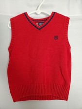 Chaps 100% Cotton Red Sweater Vest With Blue Trim & Logo Boys Size 4/4T.