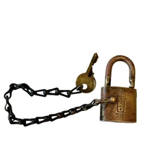 Antique Hurd Brass Padlock WITH Key Chain Lock Navy Vintage USN Detroit USA