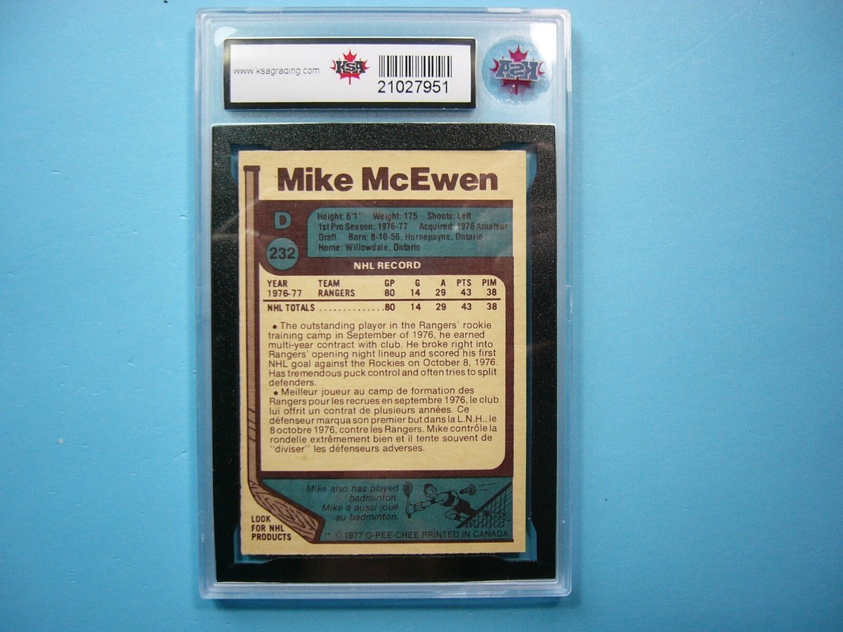 1977/78 O-PEE-CHEE NHL HOCKEY CARD 232 MIKE MCEWEN ROOKIE RC KSA