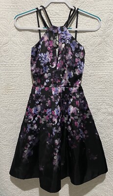 Morgan Co Women's Black Floral Mini Halter Dress Party Cocktail Formal  Size