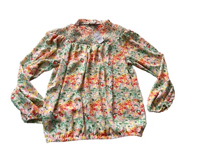 Loft Size XS Floral Boho Long Sleeve Blouse Length 23  Elastic Waist #3100