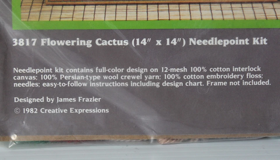 New Flowering Cactus 14" x 14" Needlepoint Kit #3817 Creative Expressions 1982 - Image 3 of 4