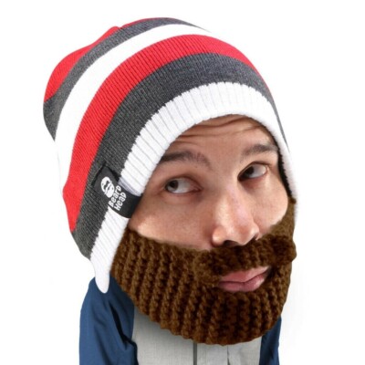 Beard Head Stubble Cruiser Knit Warm Striped Hat Cover Brown Beard Winter Ski
