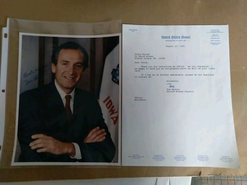 Senator Tom Harkin Signed Portrait 8x10 With Signed Senate Letter WithWatermark  - Picture 1 of 6