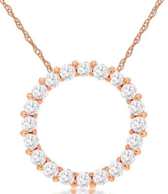 .25CT DIAMOND 14KT ROSE GOLD ROUND CIRCLE OF LIFE SHARED PRONG FLOATING PENDANT