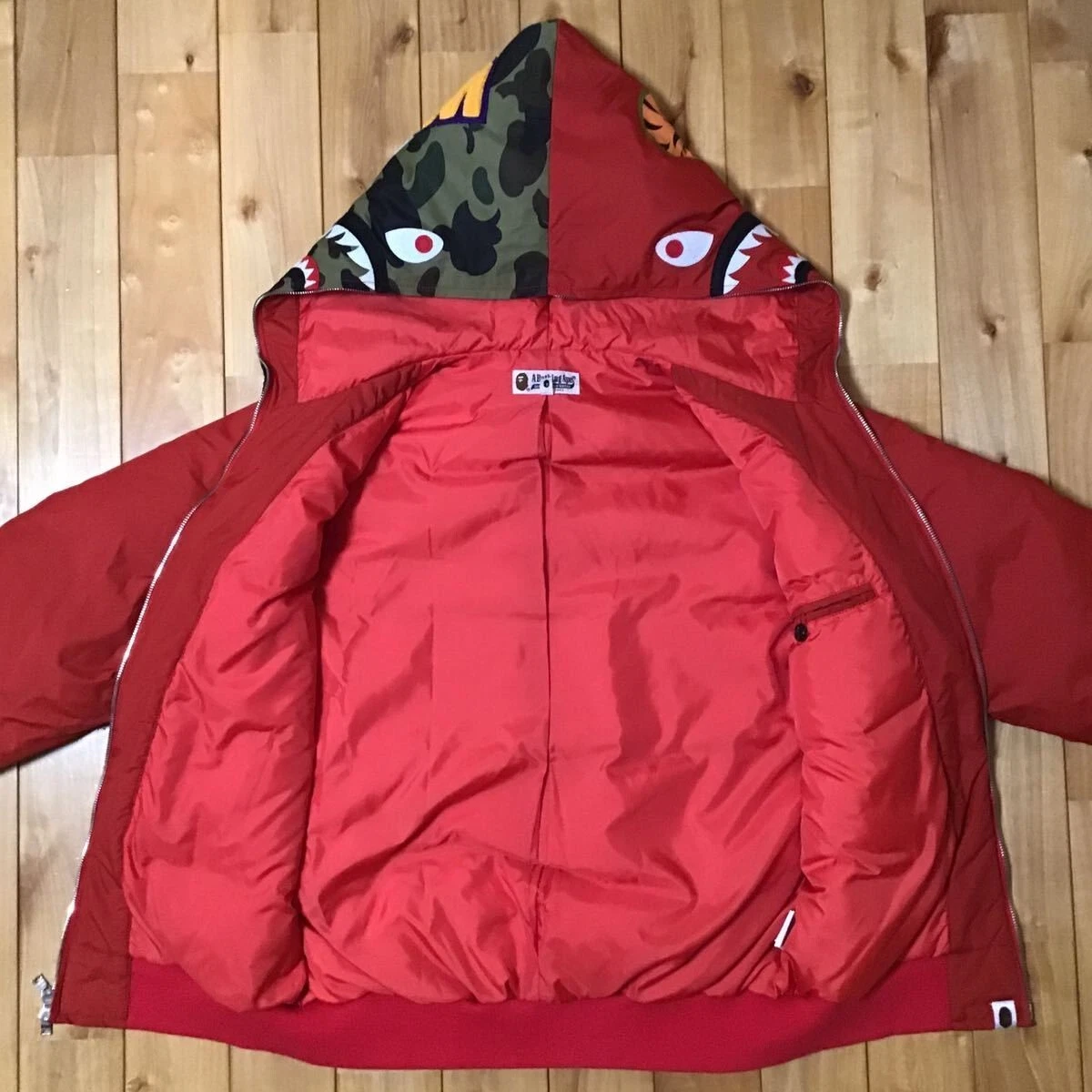 shark hoodie Down jacket red BAPE camo A Bathing Ape Size S | eBay