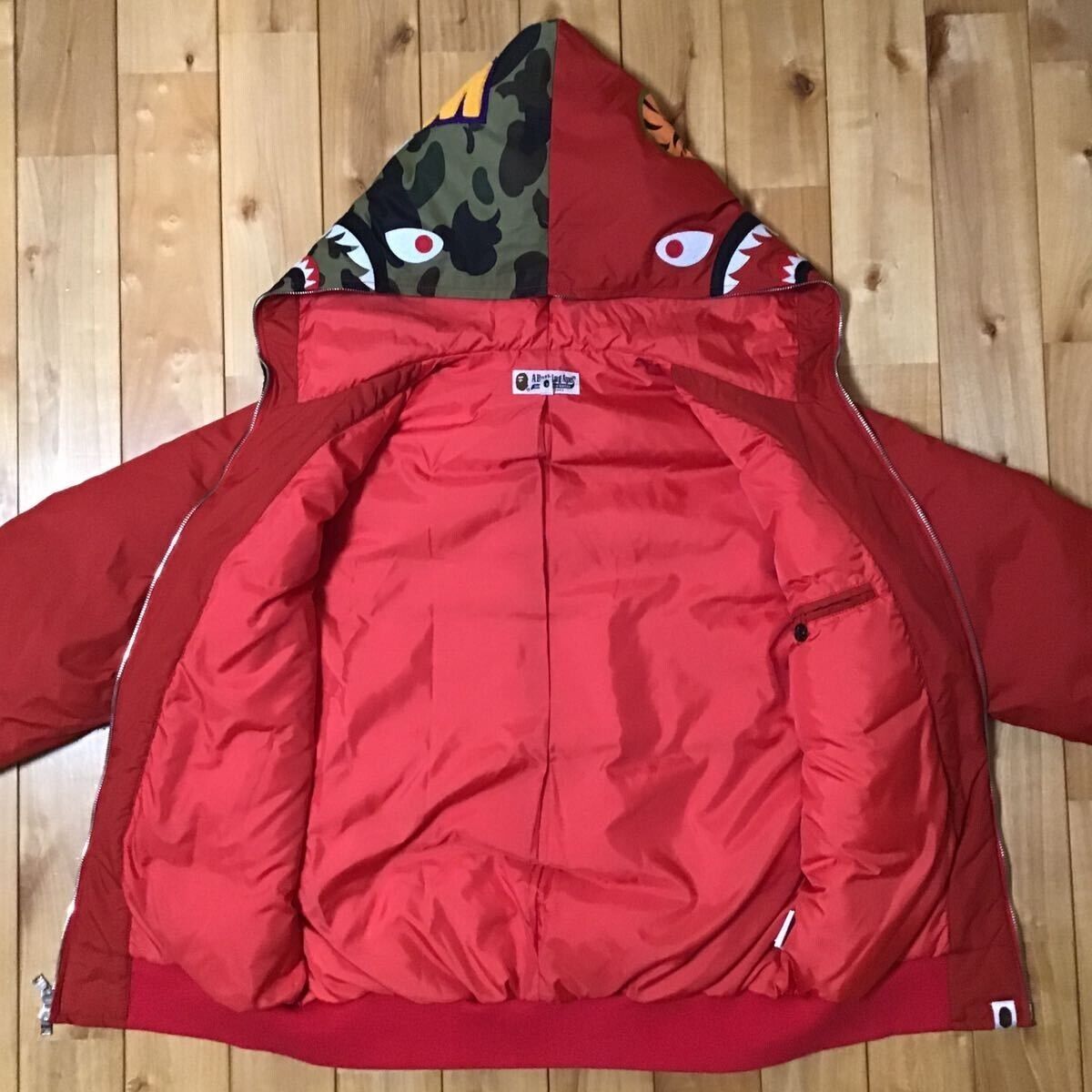 shark hoodie Down jacket red BAPE camo A Bathing Ape Size S