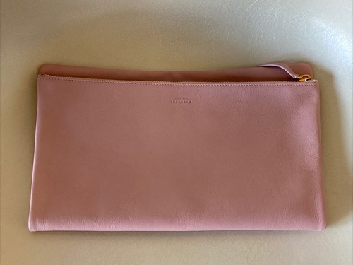 Beautiful Pink Leather EVERLANE Foldover Clutch Pouch  12"