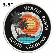 Myrtle Beach South Carolina Patch Embroidered Iron-On Applique Palm Trees Ocean