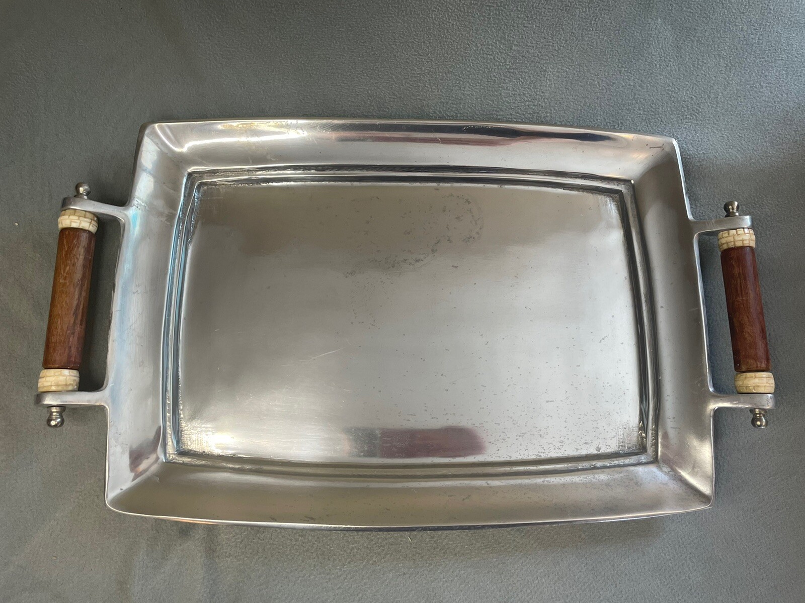 Vintage Lenox Metalware Abbrea Silver Tone Serving Tray Wood Handles