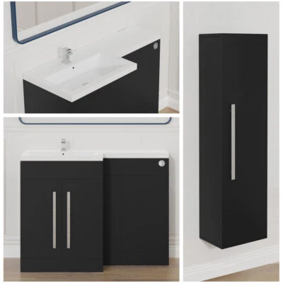 KBSTAR Bathroom L-Shape Matt Black LH/RH Vanity Unit Basin Sink Furniture Bath Panel