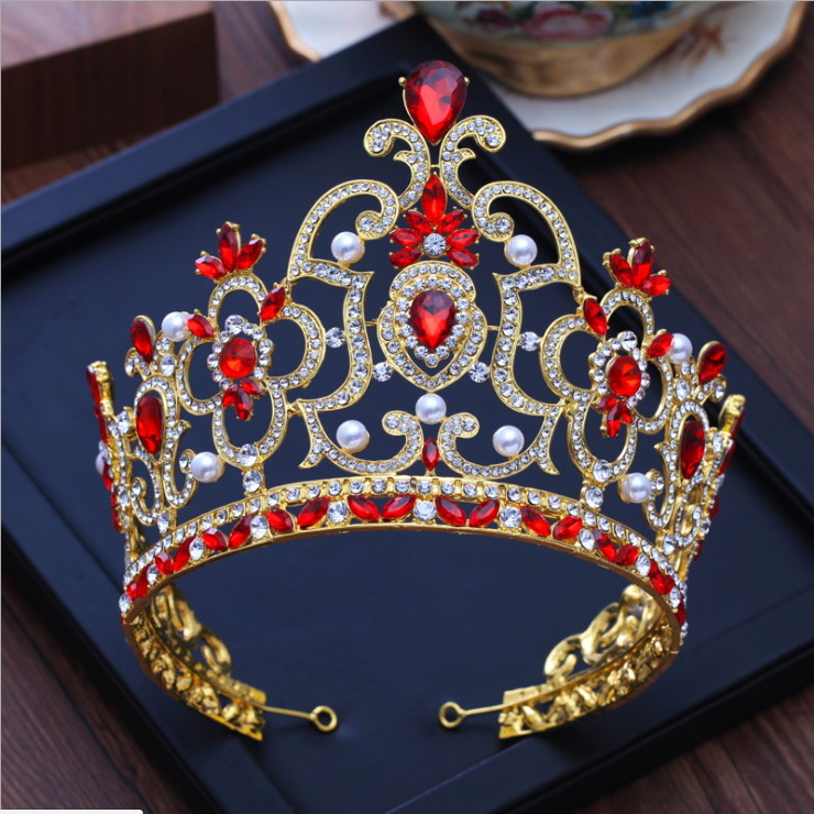 Gold Crystal Royal Bridal Tiara Crown Full Round Queen Vintage Crown Women Prom Hair Ornaments Wedding