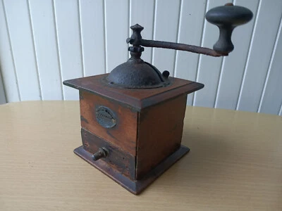 Ancien Moulin à café manuel en bois et métal - marron et noir - Photo 1/4
