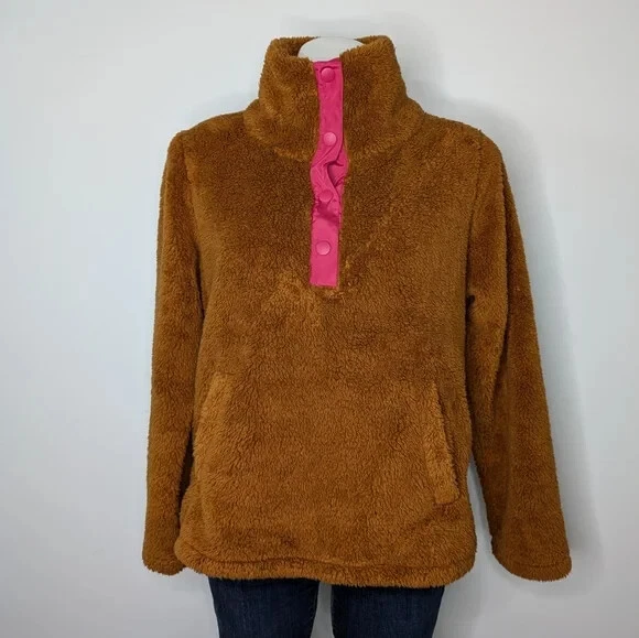 Jaqueta pulôver J Crew Factory marrom rosa lã difusa 1/3 botão P