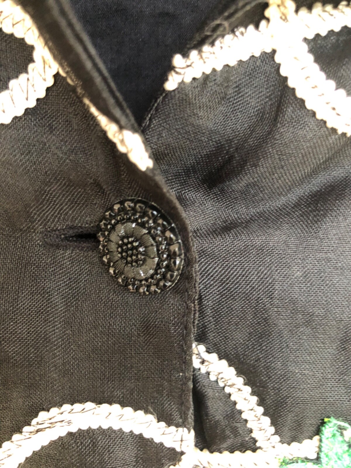 ANAGE silk jacket embellished w/sewn in cords; floral beads and sequins ...
