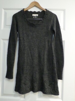 Odd Molly gray 198 crochet detail long tunic sweater size 1