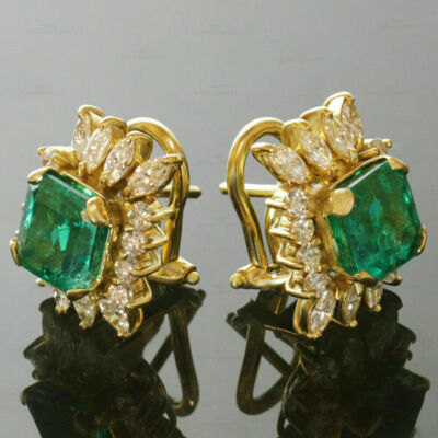 3ct Colombian Emerald Lab Created Leverback Earrings In 18K Yellow Gold Plated