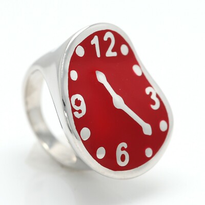 Melting Clock Art Ring Sterling Silver famous artist Dali Enamel Inspired Artist