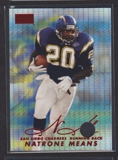 1998 SKYBOX PREMIUM STAR RUBIES SALESMAN SAMPLE PROMO #49 NATRONE MEANS CHARGERS